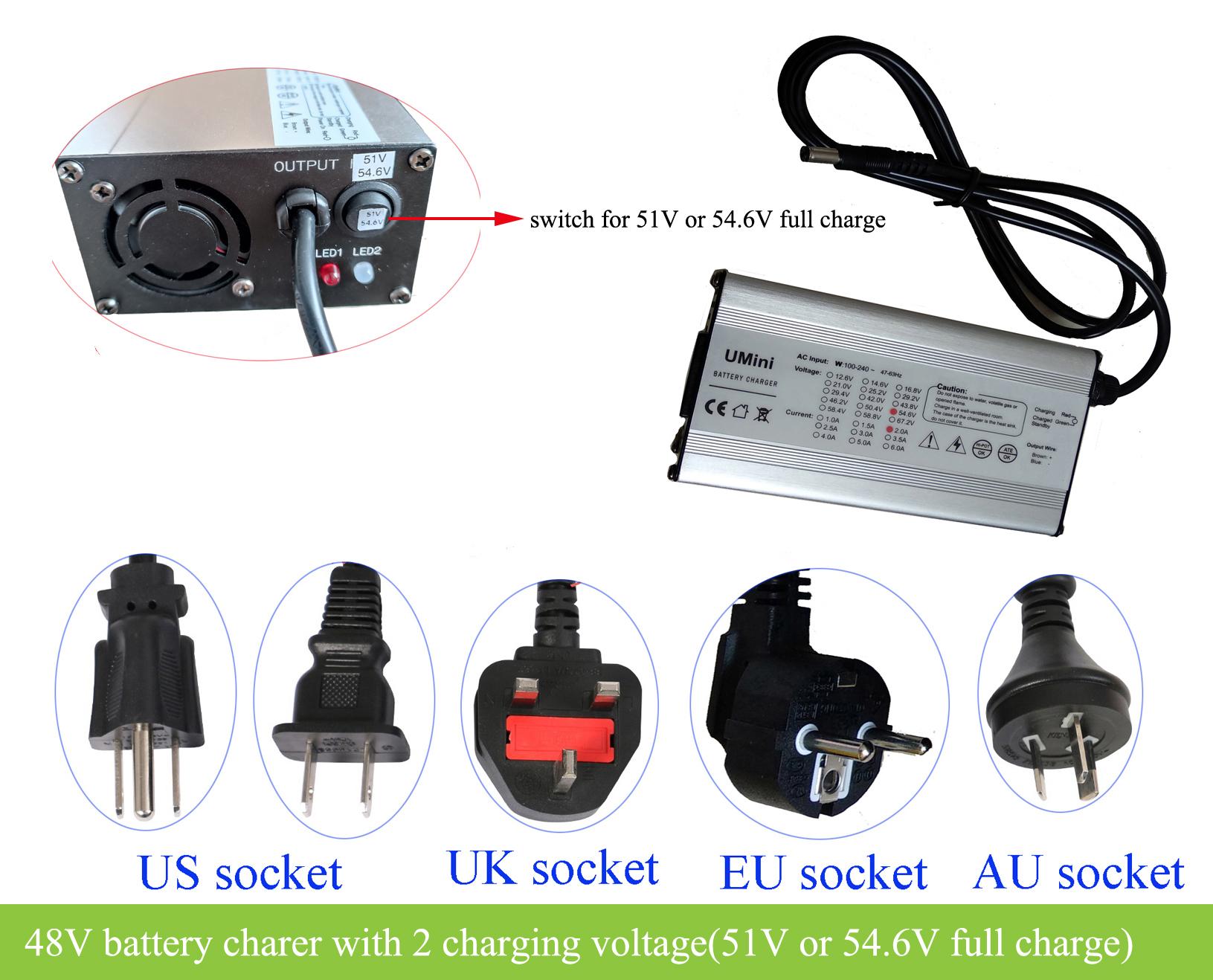 36V 48V 52V battery charger with 2 charging voltages GreenBikeKit