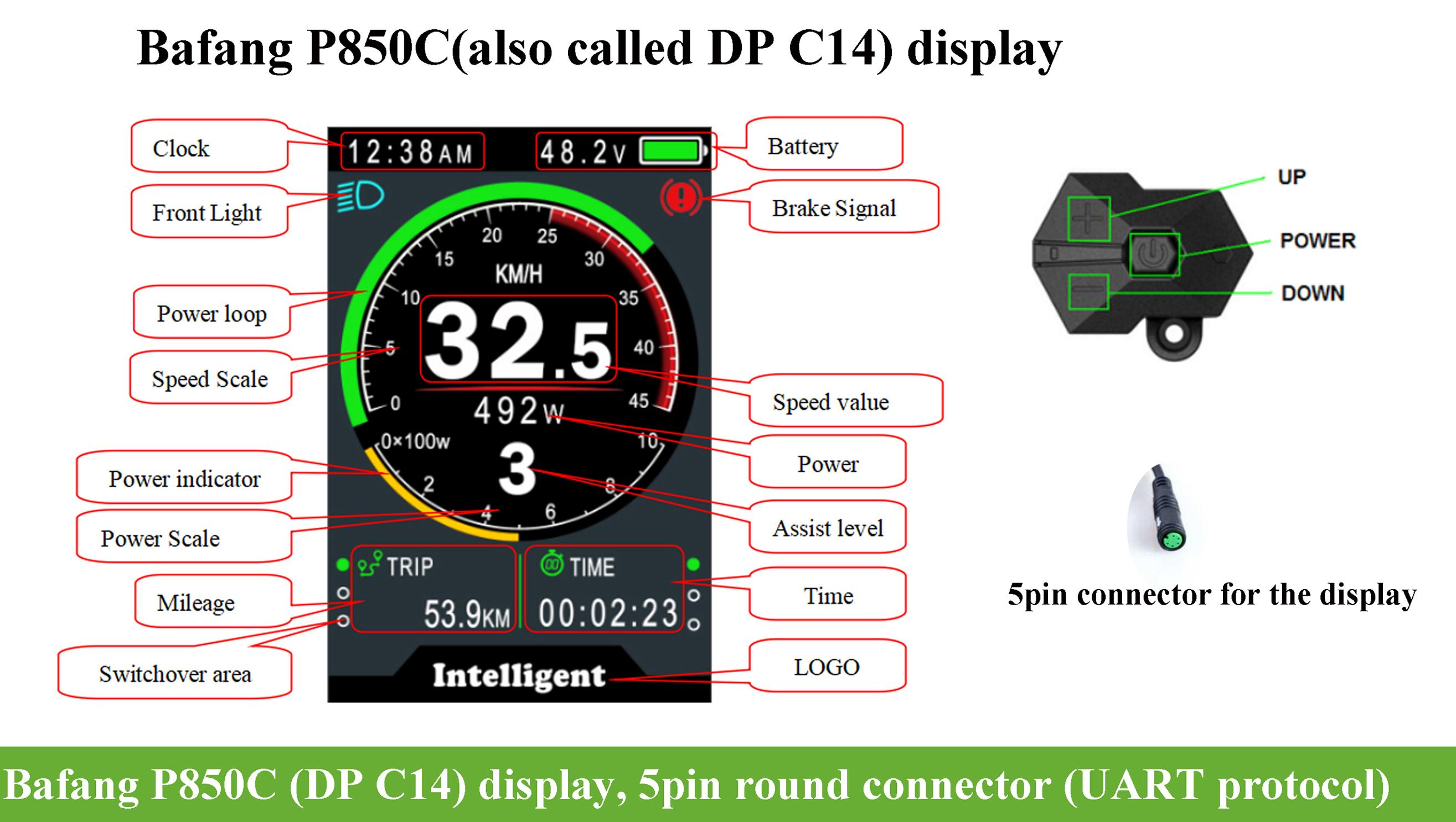 Bafang P850C display for Bafang mid motor/hub motors-Greenbikekit.com BBS,  ebike batteries, Bafang M620, Bafang M600, Bafang M500, Bafang M510, KT  controller with display-GreenBikeKit.com
