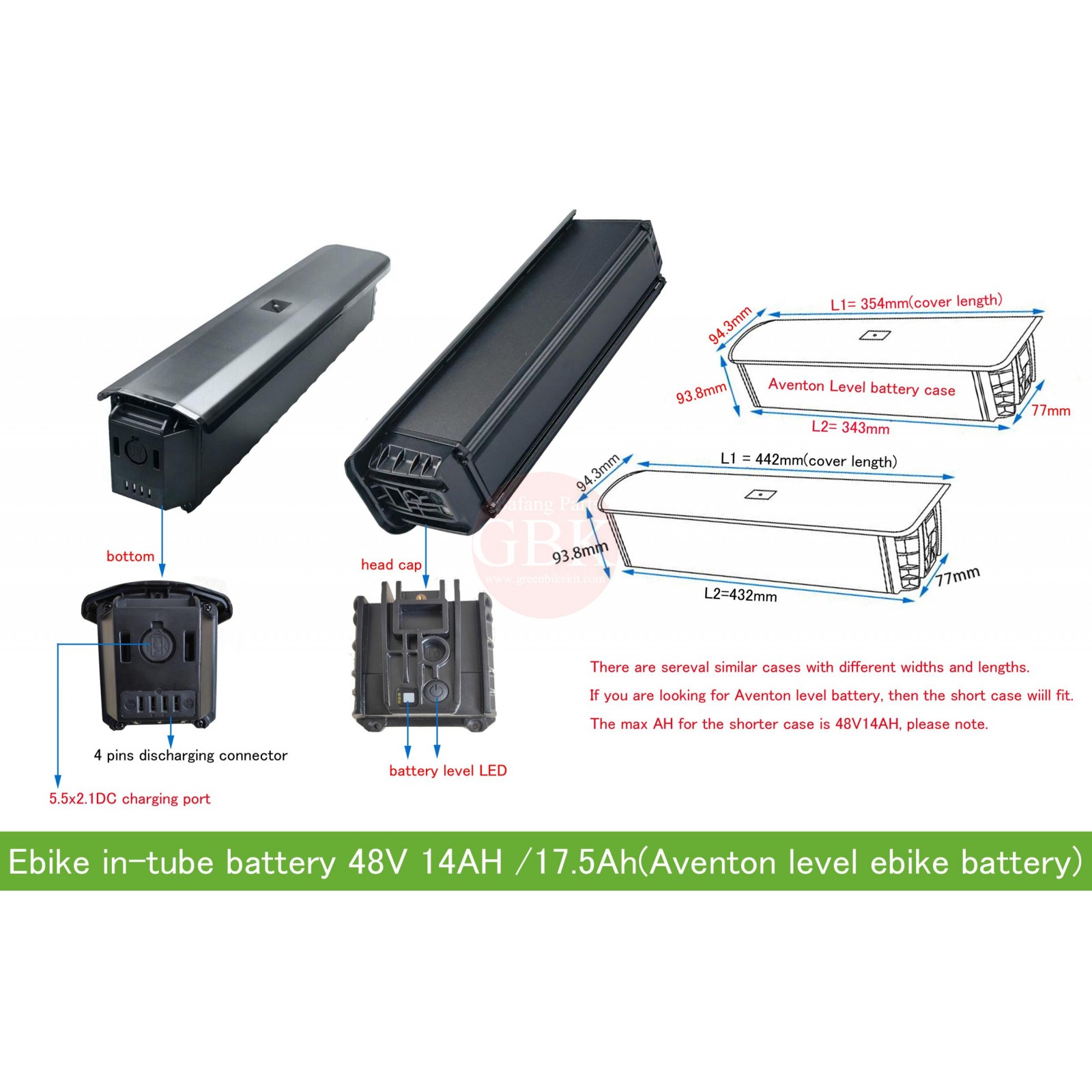 48V 14AH Aventon level V2 battery replacement/ 48V17.5ah ebike intube