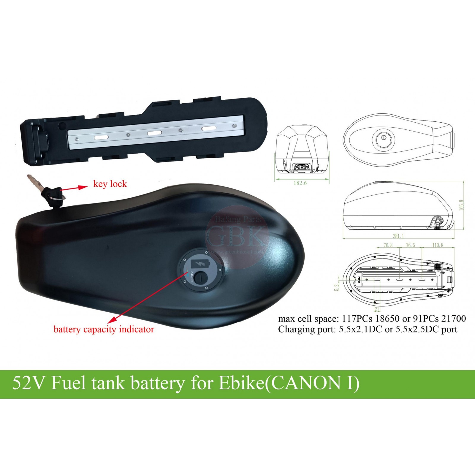 52V 17.5AH~ 29Ah fuel tank e-bike battery -GreenBikeKit BBS, ebike ...