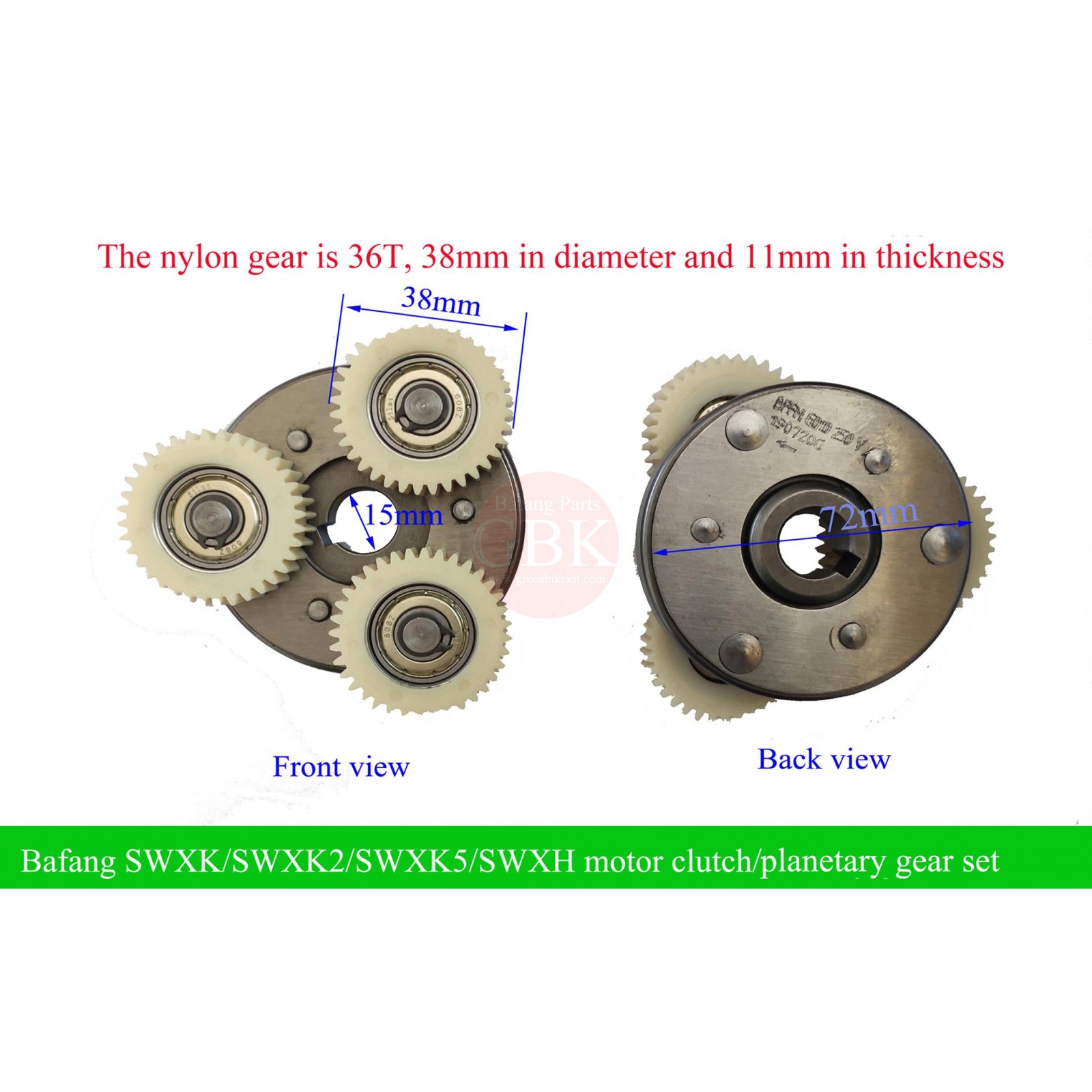 Bafang/8FUN hub motor clutch(for SWXH, SWXK, RM G010 etc motors) with 36T nylon gears