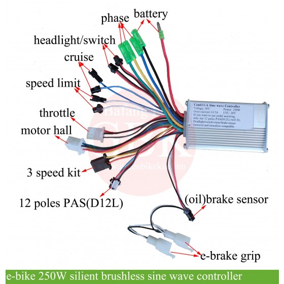 e-bike-36v-250w-silent-brushless-sine-wave-controller