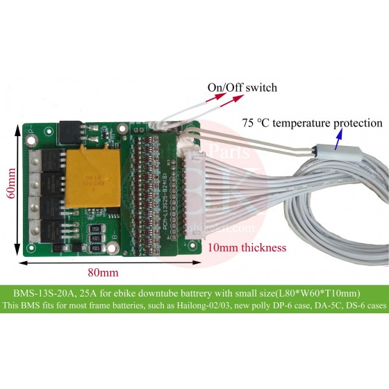 e-bike-universal-48v-13s-25A-bms-for-tigershark-hailong-downtube-new-polly-caseing-battery