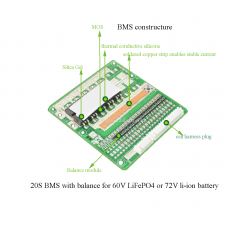 20S/24S 30A/40A/50A BMS for 60V/ 72V/84V E-motor lithium battery pack with balance LED