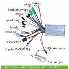 36V 250W e-bike sine wave brushless controller(CON611-A)