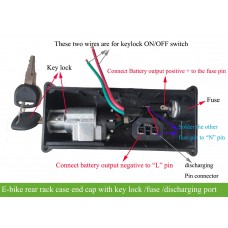 e-bike rear rack battery end cap with key lock /fuse /discharging port