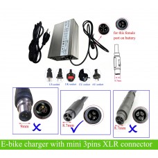 ebike battery charger with small 3 pins connector/mini XLR connector