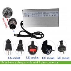 Ebike battery charger with 3 pins mini XLR connector for 36V 48V 52V Reention casing battery