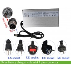 Ebike battery charger with 3 pins mini XLR connector for 36V 48V 52V Reention casing battery