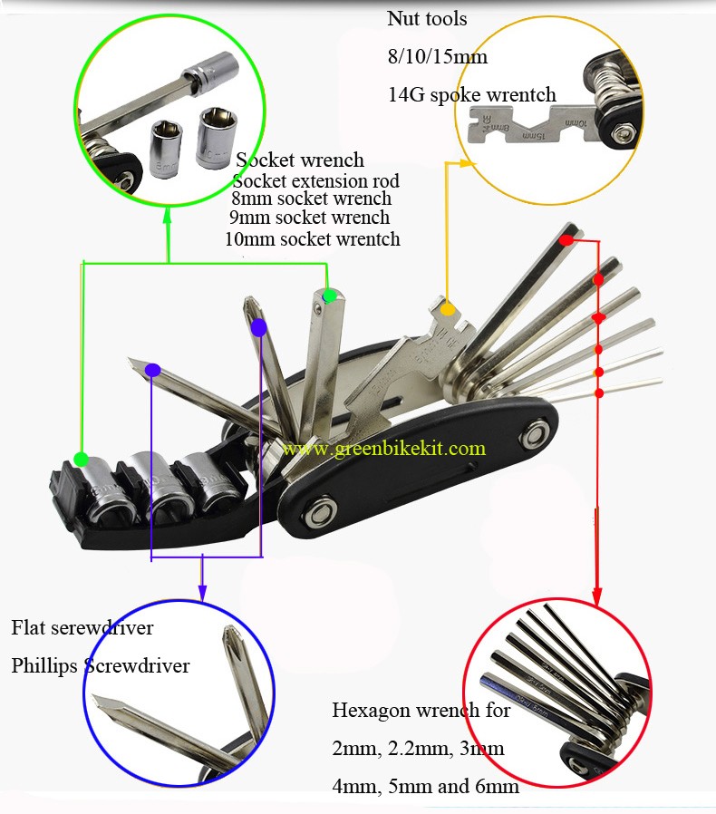 Bicycle Bike Repair Hand Tool Multi Functions Kits Cycle Flat Hexagon Wrench CO 