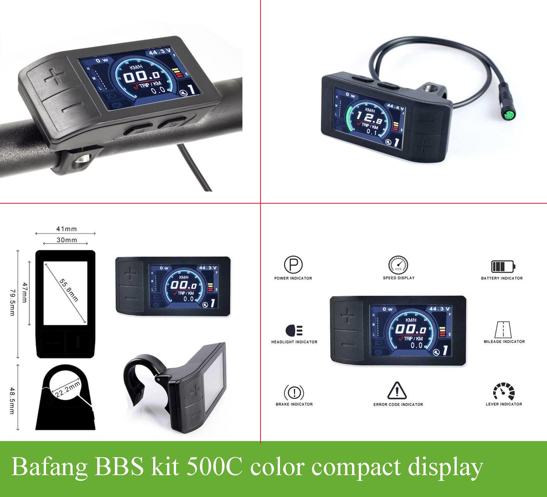Bafang BBS01B, BBS02B, BBS03B, BBSHD compact colour display 500C-greenbikekit.com  BBS, ebike batteries, Bafang M620, Bafang M600, Bafang M500, Bafang M510,  KT controller with display-GreenBikeKit.com