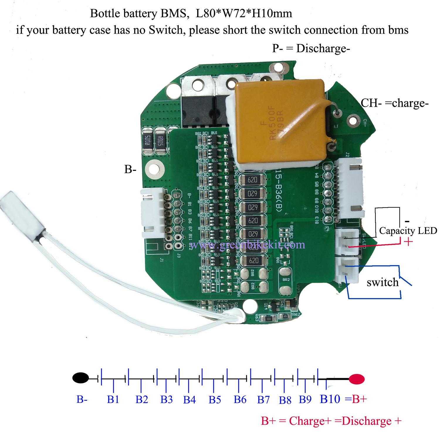 Bms Wiring Bms E Bike 24V 36V Bottle Battery BMS/pcm For Ebike