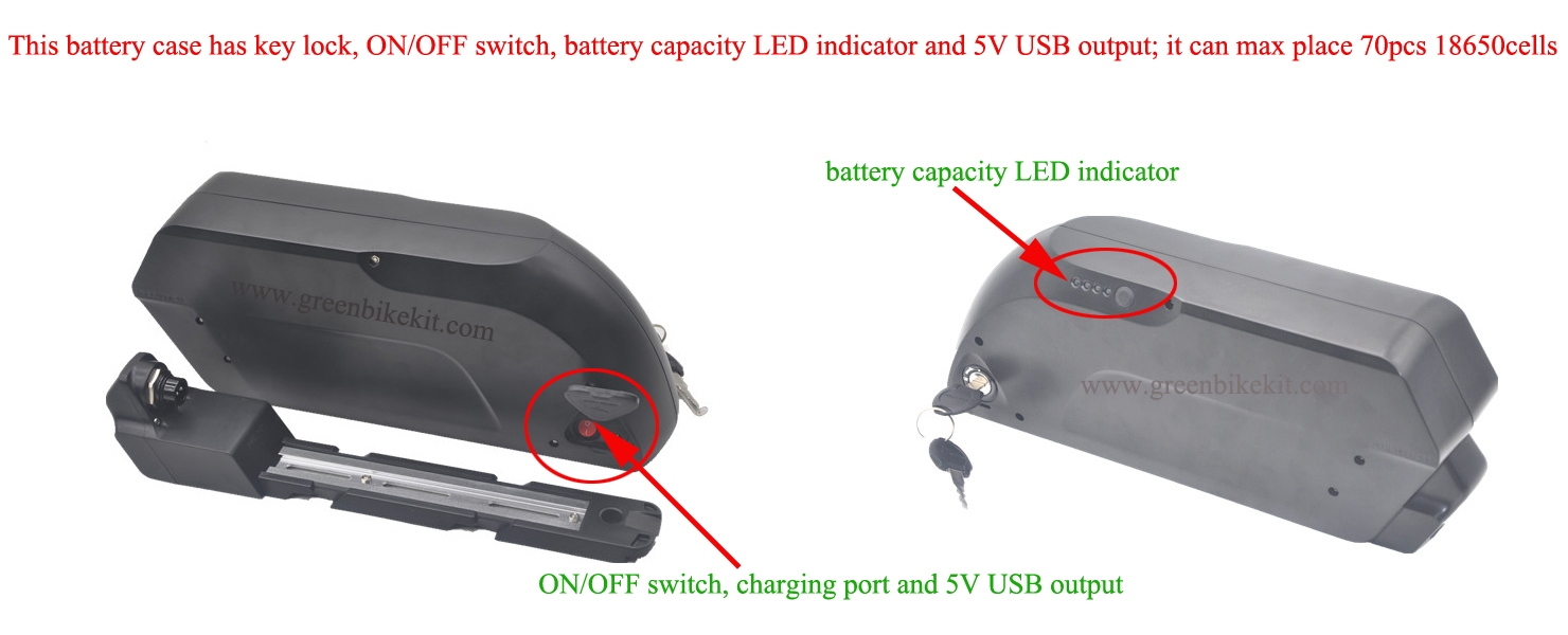 USB Plug Switch Electric Bike Ebike 36v Li-ion Battery Dolphin Case Box 