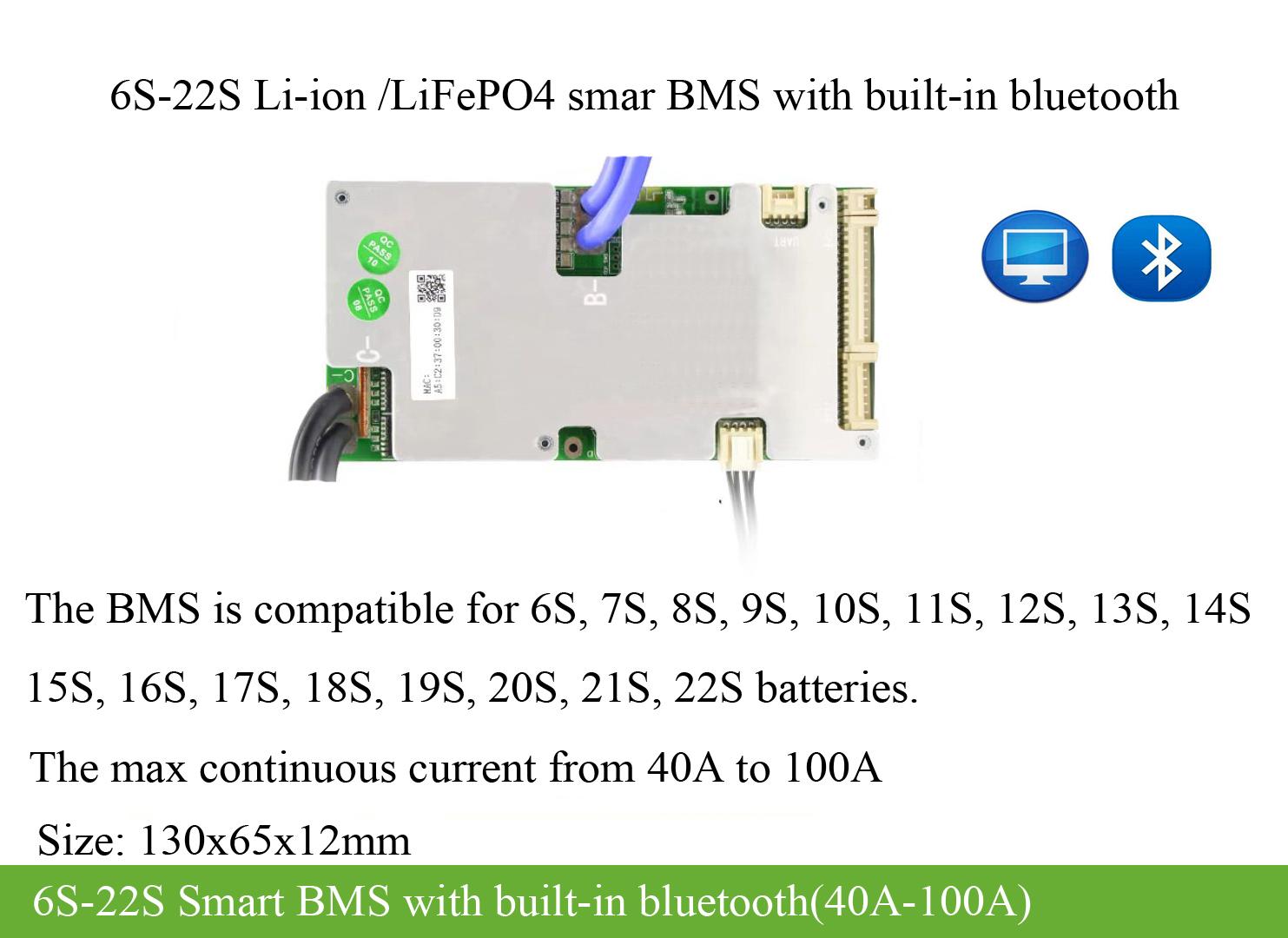 Smart BMS for 10S 11S 12S 13S 14S 15S 16S 17S 48V 52V 40A